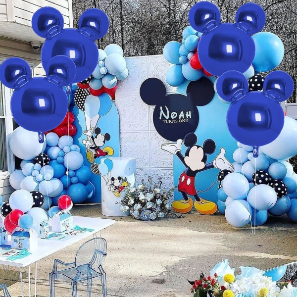 Blå musballonger 4 st Mus födelsedagsfesttillbehör Musfestdekorationer 24 tums folieballonger för mus för 1:a 2:a födelsedagen