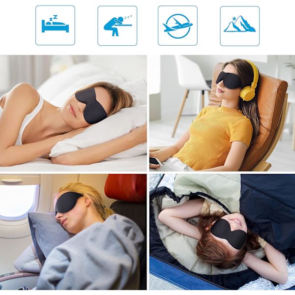 Søvn Øjenmaske, 3D Kontureret 100% Blackout Øjenmaske, Søvnmaske med Justerbar Rem, Blød og Komfortabel Natbind