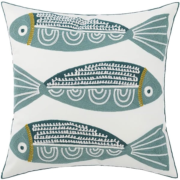 Brodert bomullsdekorativ putetrekk søtt dyremønster putetrekk for sofa seng (fisk, 18\"x18\")