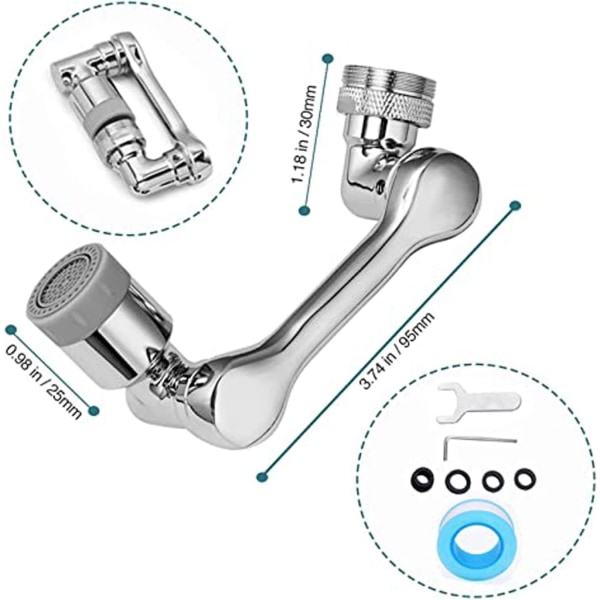 Universaali 1080° korkeakulmainen kääntyvä hanan jatke, ilmastimen varsi suutin hanan sovitin, roiskeenestosuodatin 2 suuttimella