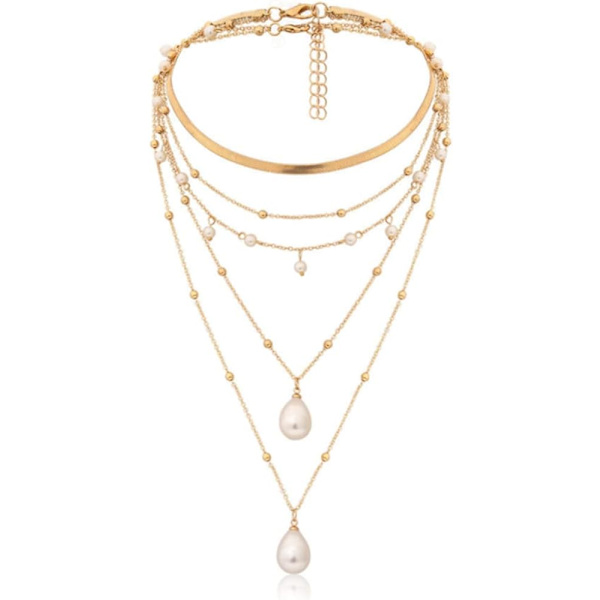 Heyone Boho 5-rivinen Kulta Punk-ketju Kerrostettu Kaulakoru Hienohelmi Helmi Riipus Pitkä Choker Kaulakorut Naisille