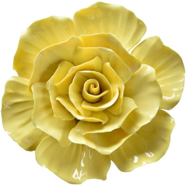 Keramisk blomstervegghengende 3D rosepynt Veggbakgrunn Veggmaleri hengende dekorasjon- størrelse S (gul)