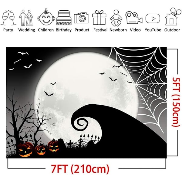 7x5ft Mardröm Halloween-tema Fotografi Bakgrund Skräck Pumpa Trick or Treat Jack Tema Baby Shower Fest Dekor Foto