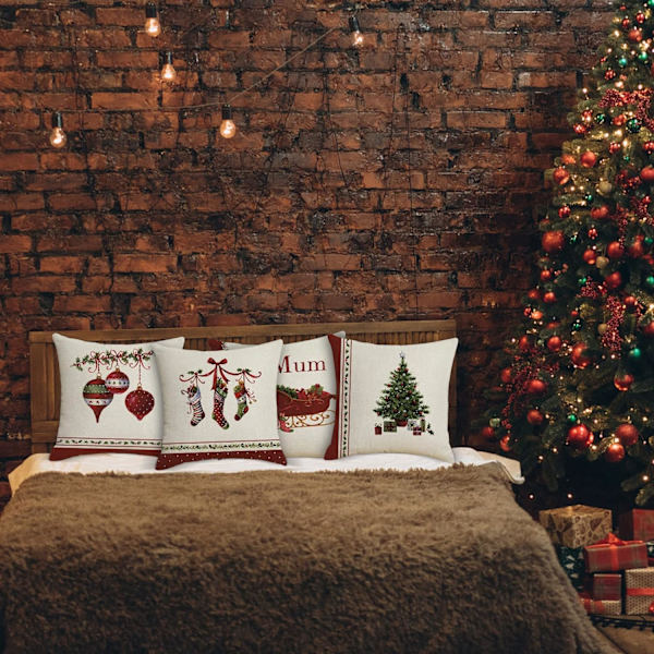 Juleputetrekk 45x45cm, 4-pak juledekorative sofa i bomull og lin Jule-God jul-dekorasjon