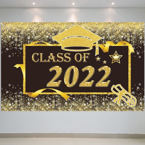 Klass av 2022 dekorationer Grattis Graduate 2022 Banner - Grattis Grad Backdrop , 70,9x43,4 tum, svart och guld