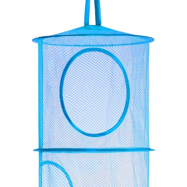 Vikbart hängande mesh Space Saver Bags Organizer, fack Hängande gosedjursförvaring för barn, 2pack (4 våningar-blå och grå)