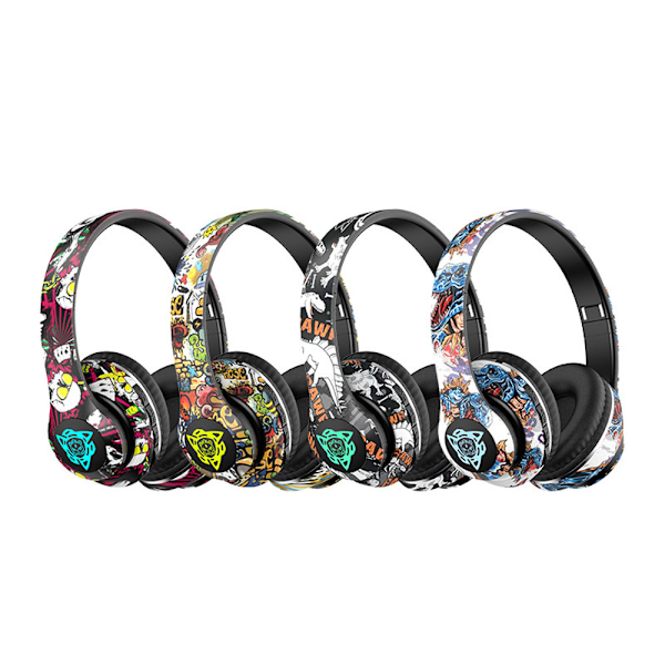 Goshyda trådløse Bluetooth-hodetelefoner, støydempende hodetelefoner og profesjonelle subwoofer-høyttalere, kablede hodetelefoner med dyp bass og graffiti D