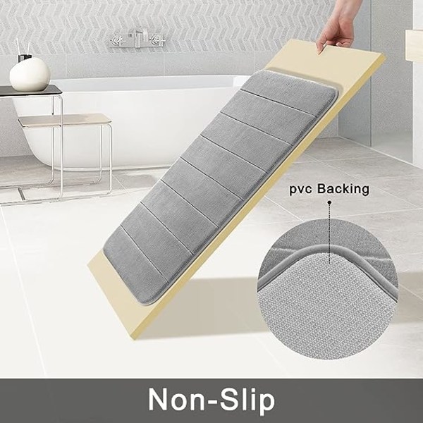 Memory Foam Bademåttesæt, skridsikkert, superabsorberende, blødt badeværelsestæppe, tykt, hurtigtørrende, maskinvaskbart, 17x24+31,5x19,8 tommer, grå