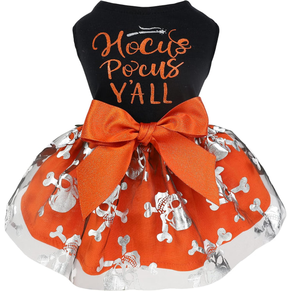 Hocus Pocus Y'All Sjov Hund Halloween Tulle Kjole, Ferie Tøj Til Små Hunde Pige, Sjov Pirat Kranie Kæledyr Kostume, Orange, Sort, Medium