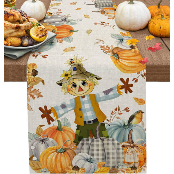 Thanksgiving Fugleskræmsel Bordløber Gård Græskar Høst Linned Bomuld Bordløber Kommode Tørklæder, Efterår Efterår 13x90in
