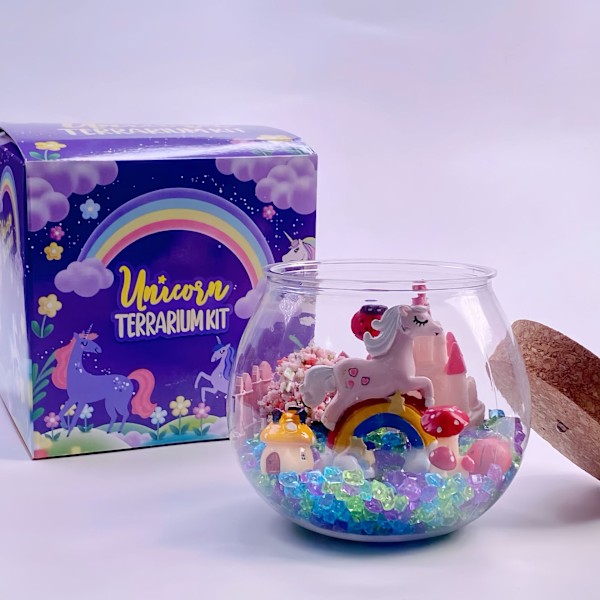 DIY handgjord kreativ Kuromi dinosaurie mikrolandskap kreativ flaska prydnad fjärrkontroll lykta pedagogiska leksaker Pink Unicorn(remote control)