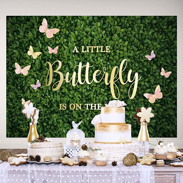7×5ft Grønt Sommerfugl Bakgrunn En Liten Sommerfugl Er På Vei Baby Shower Fotografering Bakgrunn Grønne Blader