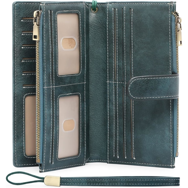 Dame Wallets Stor Kapacitet Kreditkort Holder Rfid Wallet Dame Dobbelt Lynlås Lomme Læder Bifold Ladies Wristlet Clutch Wallet