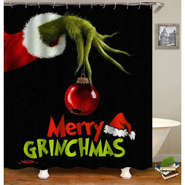 Merry Grinchmas -kylpyhuoneverhot Grinchmas -suihkuverho Talvi Joulu Maalaistalon Loma Kylpyhuoneen Sisustus 182.88 x 182.88 cm