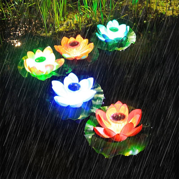 Floating Pool Lights, Solar Dam Lights, Damm Dekorative Farge Changing Floating Lotus Lights (pakke med fire)