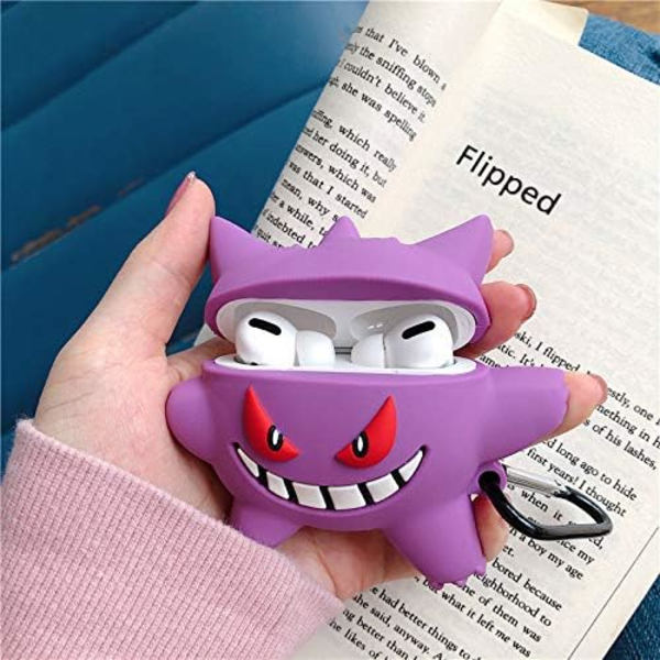 Sött tecknat karaktär Airpod-fodral, fallskyddande mjukt silikon Airpod 1/2-fodral, roligt Kawaii modetecknat 3D-fodral för AirPod 1/2. (Ghost Purple)