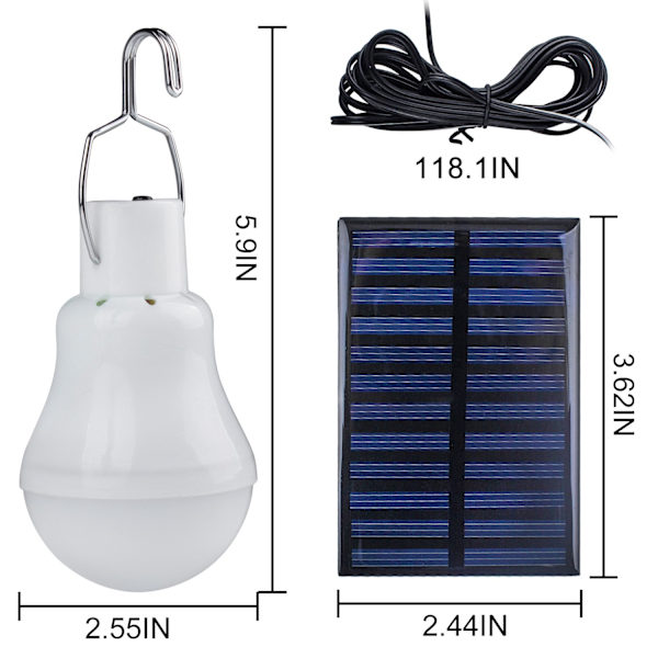 Bærbar solcelle campinglampe, LED solpære sol nødlampe lys have lanterne solbelysning med krog