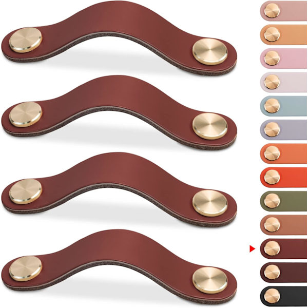 4 st läderhandtag för möbler, skåpdörrknopp läderhandtag lådknopp, vintage möbelhandtag för skåp, byrå, kök (brun, 128 mm)