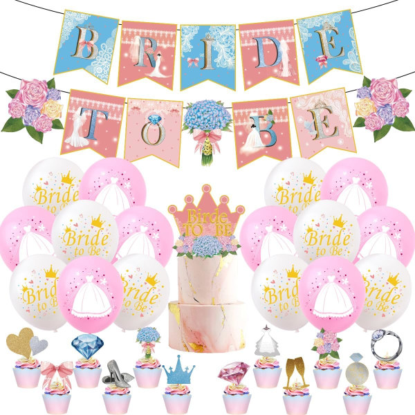 Bride to Be-festtillbehör inkluderar Bride To Be-banner, ballonger, Cake Topper, Cupcake Toppers, bröllopsdekorationer för bröllop