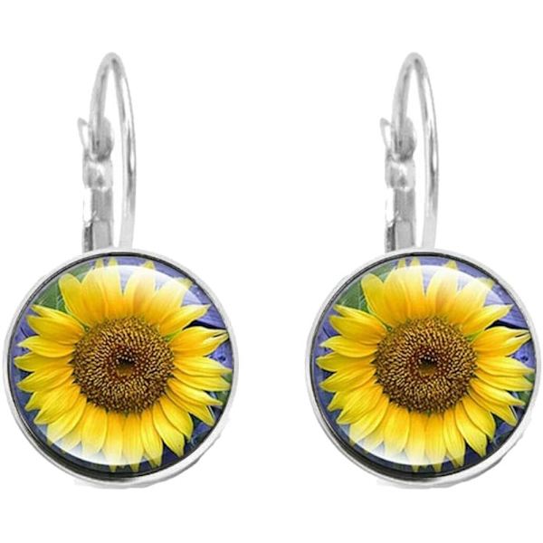 Heyone Sølv Transparente Glas Solsikke Drop Dangle Øreringe Kvinder Gule Solsikke Øreringe