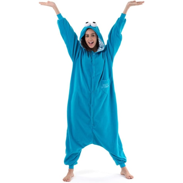 Unisex voksen tegnefilm kostume Halloween jule Nattøj Jumpsuit Onesies Plys Cosplay Pyjamas Blå M