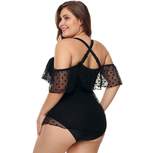 Kvinners Plus Size Ensfarget Svart Badedrakt Plus Size Badetøy, Varm Kilde Med Mage Kropp Svømmedrakt Kvinner