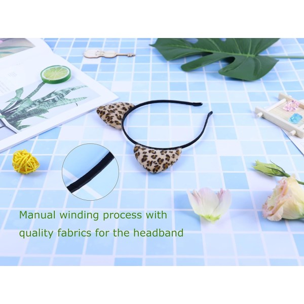 Leopard Cat Ear Pannband Pälsade Leopard Öron Katt Leopard-F