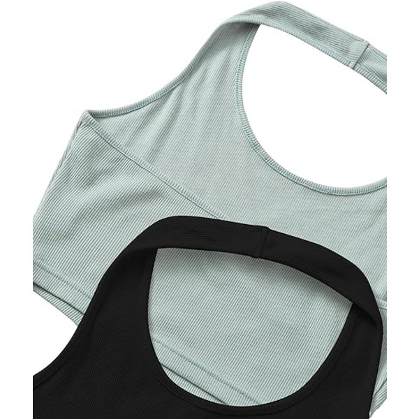 2-pak basisk rib-strikkede crop-halter toppe uden ærmer (LARGE)