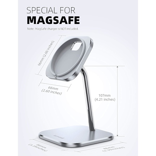 Aluminiumladdningshållare Dock Cradle för skrivbord 360 graders rotation, kompatibel med Apple iPhone 15 14 Plus 13 12 Mini, Pro, Pro Max[MagSafe ingår ej]