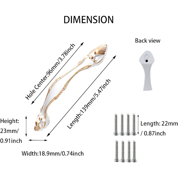 4 stk./sæt Ren Hvid Elegant Guld Linje Design Metal Knaphåndtag Til Skab Hardware Skuffe Skab (96mm-B)