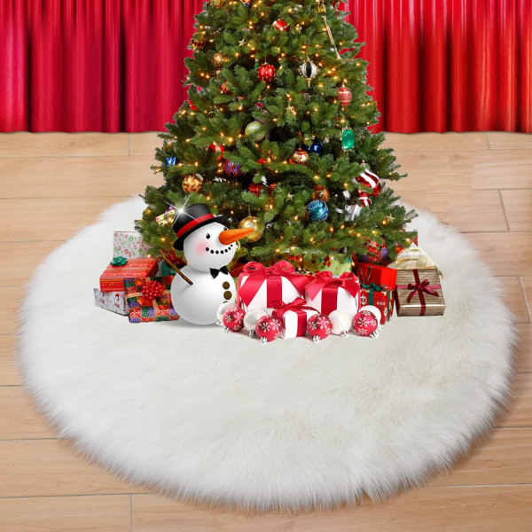 UOYEET juletreskjørt i fuskepels, 30 tommer mykt snøhvit plysj juletreskjørt for dekorasjoner og pynt
