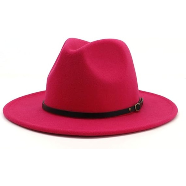 Women Belt Buckle Fedora Hat Classic Wide Brim Felt Panama Hat