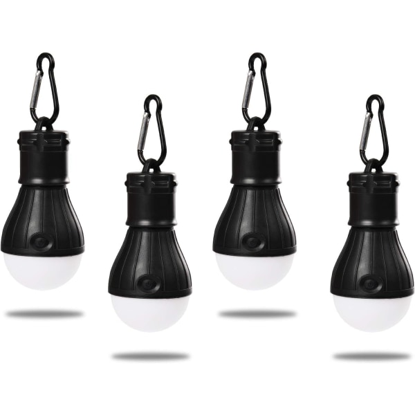 4 stk. LED teltlampe camping lanterne lampe camping teltlys nødblus vandtæt bærbar pære (sort)