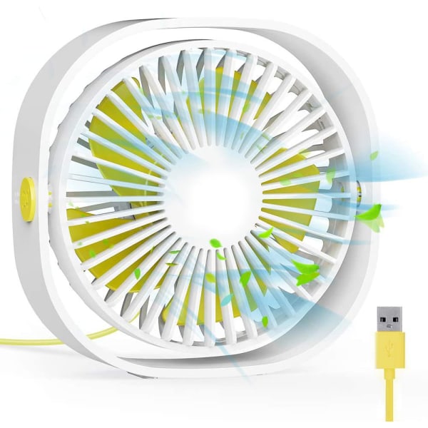 USB Table Fan, 12.3cm Mini Desk Fan Use with 1.2 Meter Cable, Portable and Personal for Home and Office Quiet, White