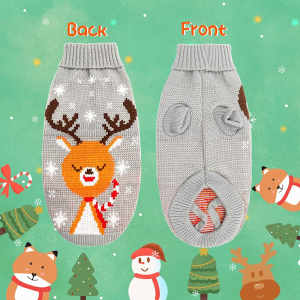 Joulupukki-koiranpusero, kauluspusero, poro- ja lumihiutalekuvio, lemmikkieläinten joulupusero, koko M