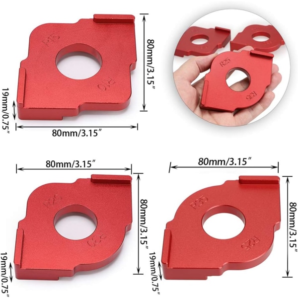 Sæt med 3 Radius Jig Router Skabeloner, Aluminiumlegering Routing Afrundede Hjørner Router Bit Skabeloner til Træbearbejdning Routing, R10 R15 R20 R25 R30 R35