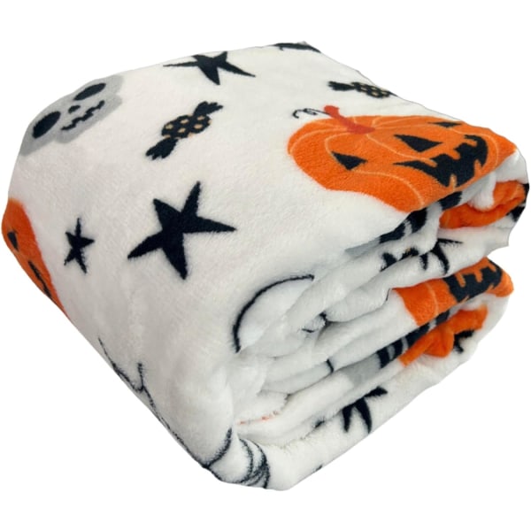 Halloween tæppe: Fuzzy Boo! Jack O'Lantern edderkoppespind kranie og sorte katte print på fløjls fleece til sofa seng sofa stol sovesal