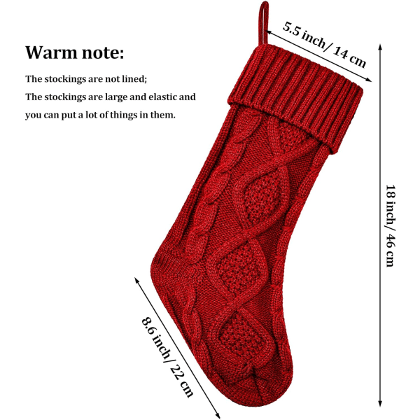Jouluiset sukat, suuret neulotut jouluiset sukat, 18 tuumaa, takan ripustussukat perheen lomajoulukoristeluun (Burgundy, 10)