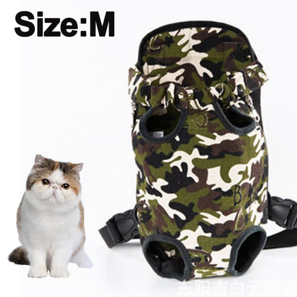 Black Mesh Size M Camouflage - Legs In Front - Pet Carrier For Large, Medium And Small Dogs, Suitable For Walking Walks And Motorbike Rides.