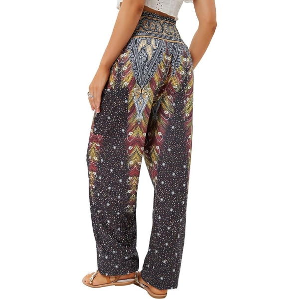 2 stk Haremsbukser for kvinner, Yoga Boho-bukser med høy midje med lommer