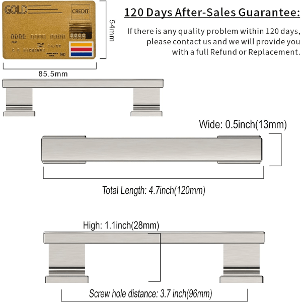 10-pak børstet sateng nikkel skaptrekk 3-3/4 tommers (96 mm) hullsenter skuffetrekk skapmaskinvare kjøkkenskaphåndtak