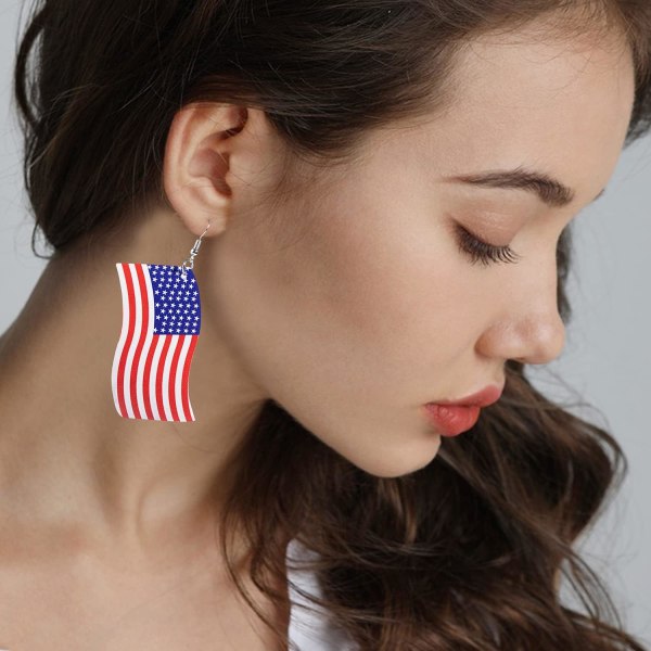 PU Rød Hvid Blå Amerikansk USA Flag Øreringe, USA Flag Dangle Drop Ørering, 4. Juli Uafhængighedsdag Gave