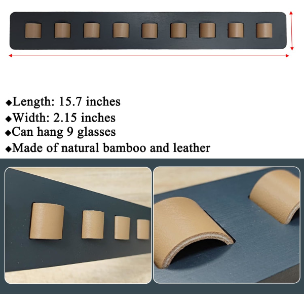 Seinälle kiinnitettävä säilytysteline, aurinkolasien pidikejärjestäjä 9 lehmännahkahihnalla silmälasien esillepanoon, makuuhuoneeseen ja eteiseen (harmaa)