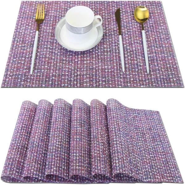 Eleganta bordstabletter Set med 6 blandade vävda värmebeständiga bordstabletter Tvättbara Lätt att rengöra bordsunderlägg för matsalen och dekorera (färgglad lila)