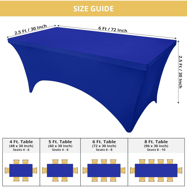 Køkken Spandex Dug 2 Pakke [6FT, Royal Blue] Stram, Tilpasset, Vaskbar og Rynkebestandig Stretch Rektangulær Patio Borddug