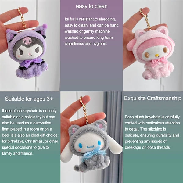 Kawaii-pehmolelu avaimenperä, piirretty anime-pehmolelu avaimenperä riipus avaimenperä tarvikkeet riipus lelu tyttöjen lahja