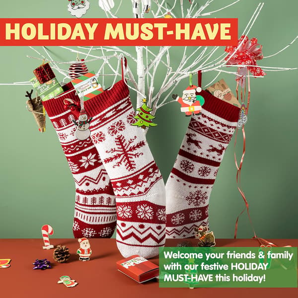 Set med 45 cm strikkede julestrømper, store rustikke garnjulestrømper for familiens julepynt