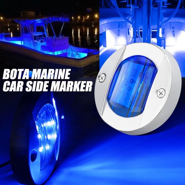 8 stk. Bule DC12V 6 LED Side Marker Light Navigationslys Vanntett Marine Båt Yacht Rund Transom Anker Stern Lights Lampe Courtesy