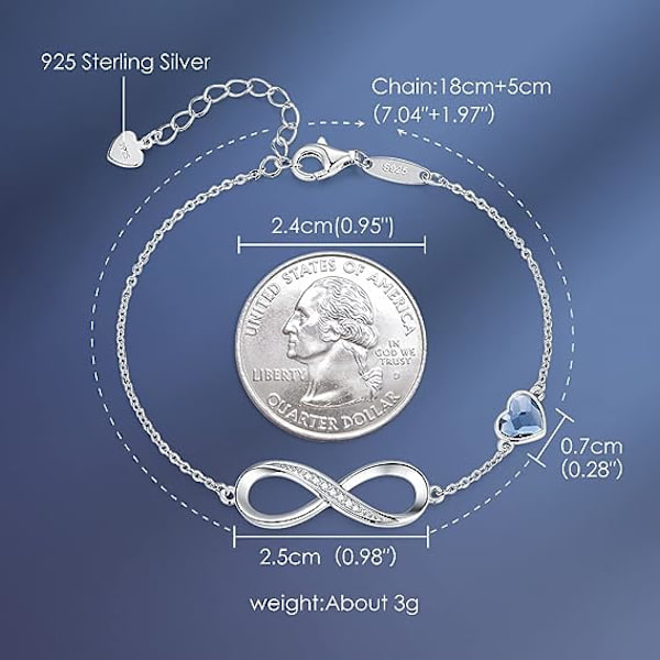 Infinity Heart Symbol Charm Link Armbånd for Kvinner 925 Sterling Sølv Rustfritt Stål Justerbar Jubileums Smykker Bursdagsgaver