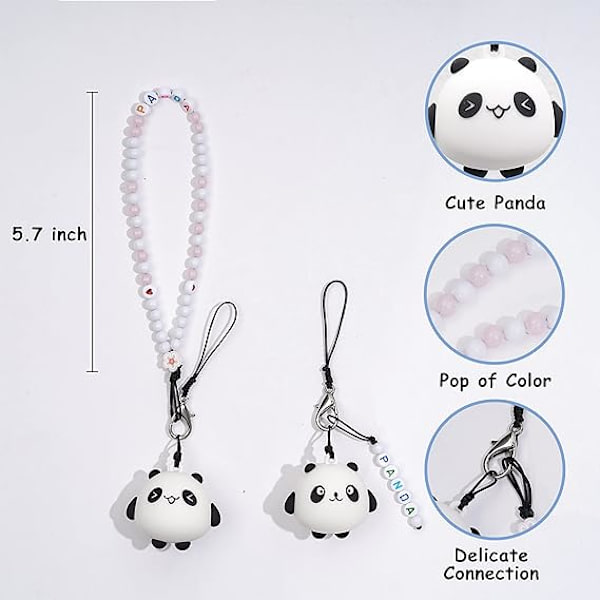 2 kpl Pariskunnan puhelimen rannehihna Anti-Lost Charm Panda Cartoon avaimenperä Kawaii akryylihelmet Lanyard pojille tytöille vihreä